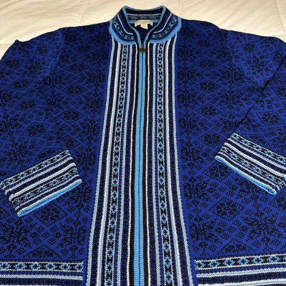 Appleseeds Cardigan Women 2XL  Royal Blue Black Fair Isle Wool Nordic Snowflake - Picture 2 of 12